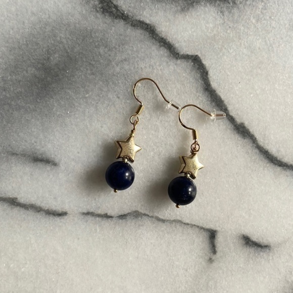 🌹 free w/purchase sterling silver lapis lazuli 9 mm gem stone 18k gold vermeil - Picture 5 of 15